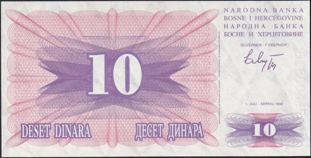 Bosnië en Herzegovina bankbiljet 10 Dinara 1992 UNC, Pick 10, Ophalen of Verzenden, Overige landen, Los biljet
