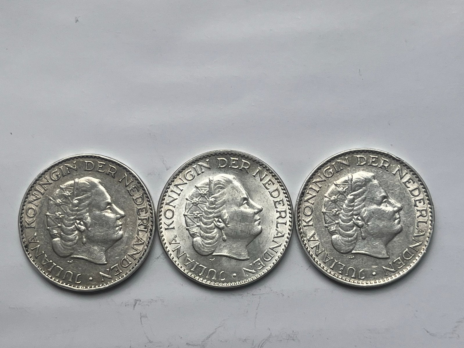 Zilveren guldens 1956, 1957, 1958, Postzegels en Munten, Munten | Nederland, 1 gulden, Koningin Juliana, Setje, Zilver