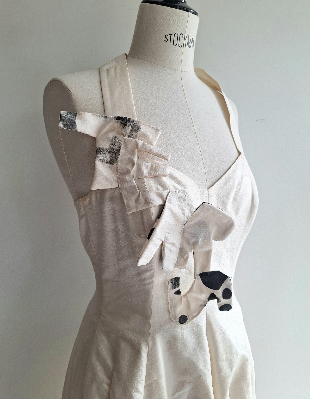 vintage zijden trouwjurk NotThatSexy zeefdruk corsage koper, Ophalen of Verzenden, Zo goed als nieuw, Wit, Trouwjurk