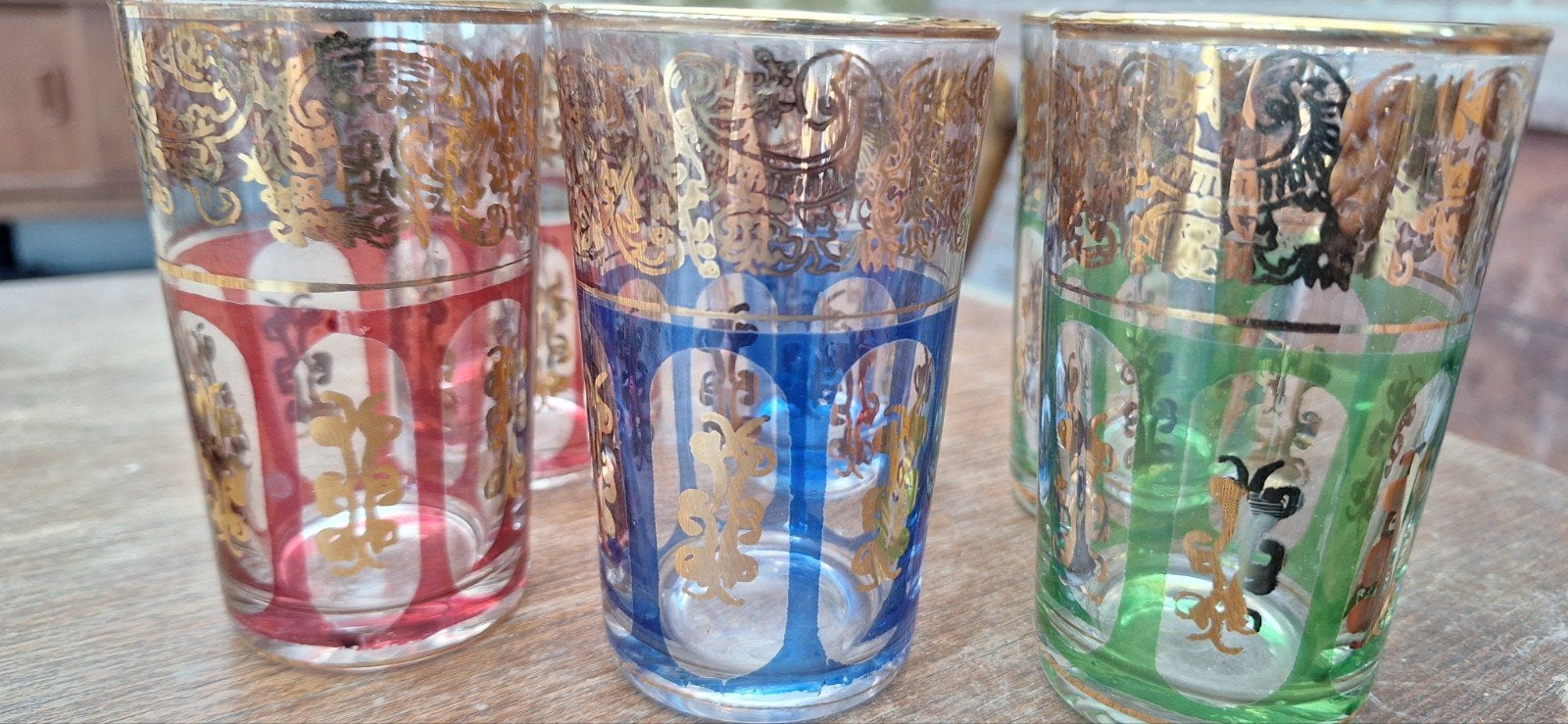 Set van 6 Marokkaanse theeglazen met gouden decoratie, Ophalen of Verzenden