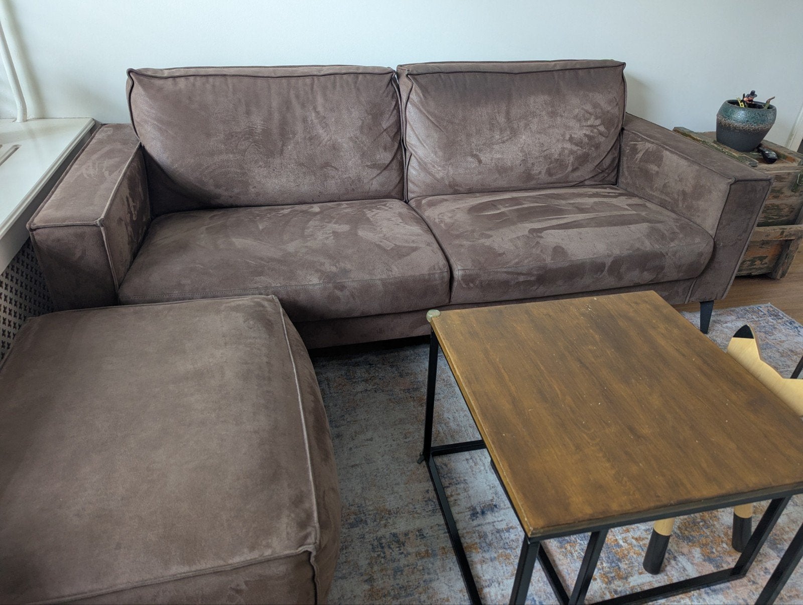 Suède bank zitmaxx wonen met hocker, Ophalen, Gebruikt, Leer, Retro, vintage, industriëel