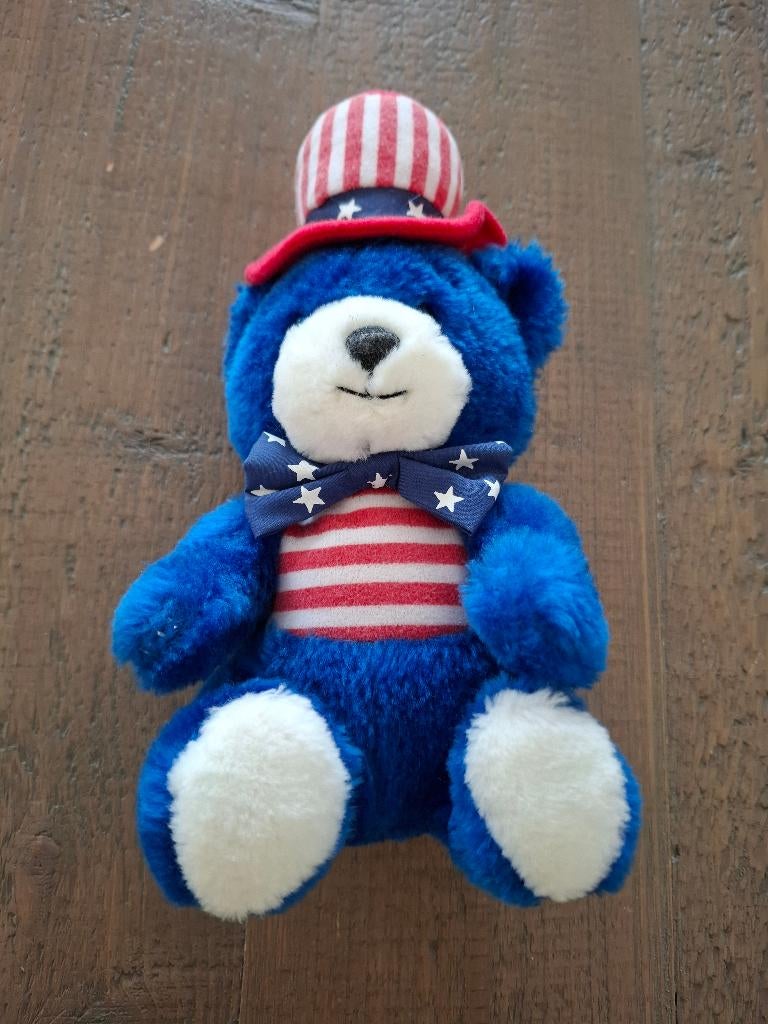 Blauwe teddybeer muziekdoos Amerika thema knuffel decoratie, Ophalen of Verzenden, Zo goed als nieuw, Overige typen, Met geluid