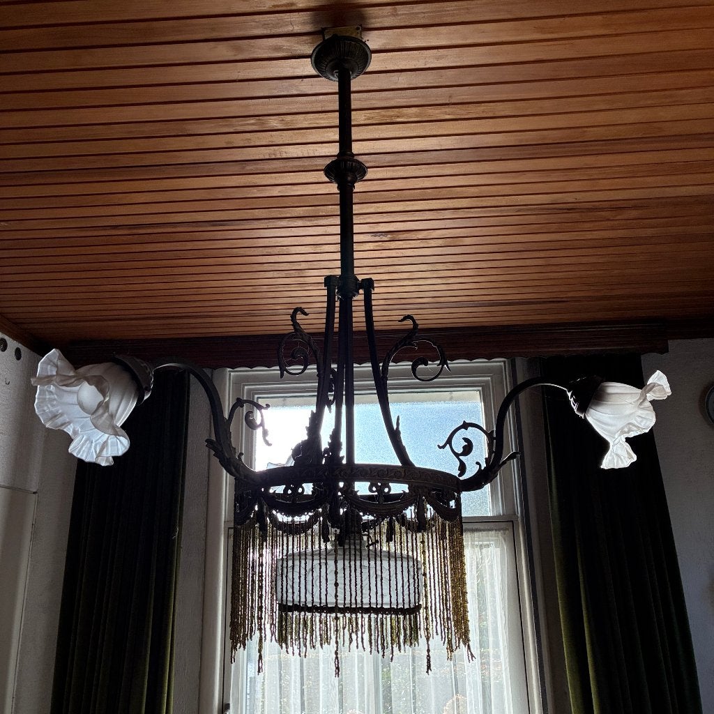 Antieke Art Nouveau Jugendstil hanglamp kroonluchter lamp, Antiek en Kunst, Ophalen