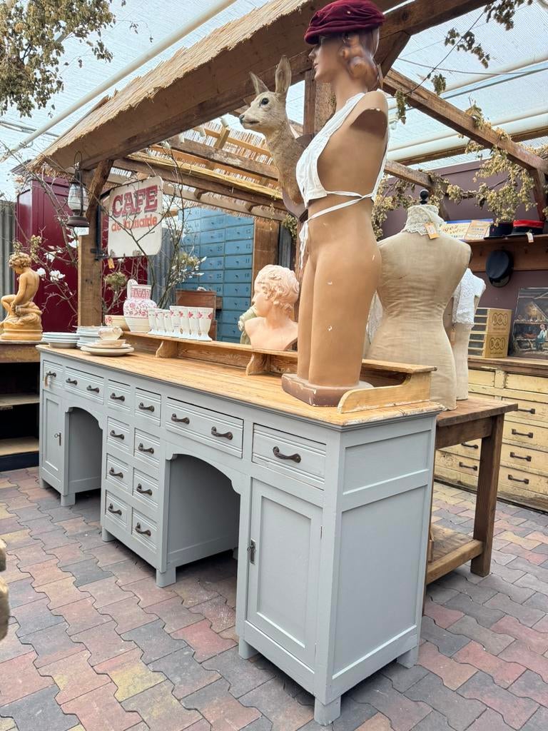 Authentiek, kapper/badkamer -meubel, grenenhout, grijs, Antiek en Kunst, Ophalen