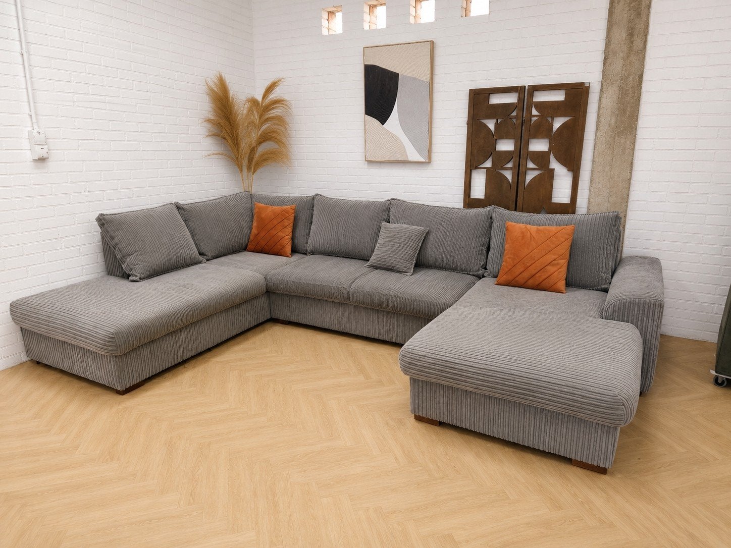 Hoekbank | U bank | Ribstof- Velvet, Gebruikt, 100 tot 125 cm, Hoekbank, 300 cm of meer