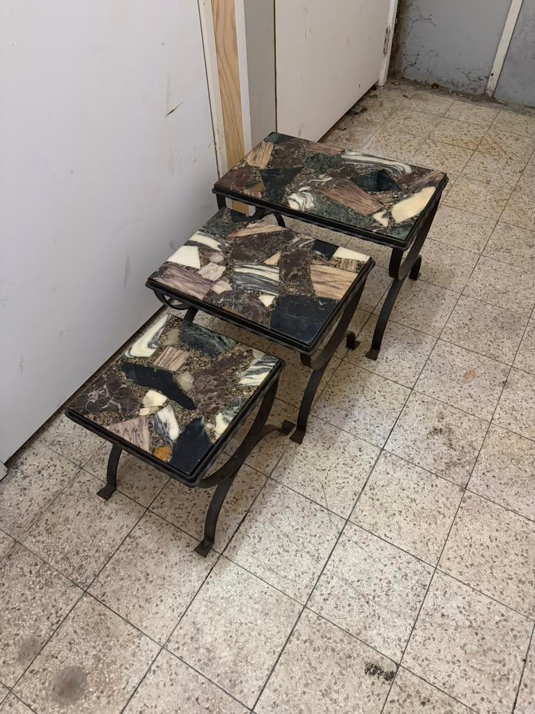 Vintage epoxy natuursteen bijzettafels, Huis en Inrichting, Tafels | Bijzettafels, Overige materialen, Gebruikt, 55 tot 75 cm