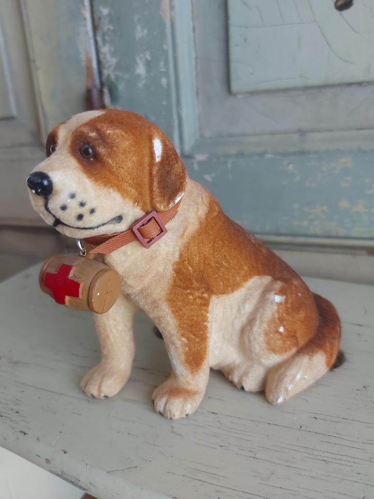 Reddings hond in Flock met kruik St-Bernard compleet, Antiek en Kunst, Ophalen of Verzenden