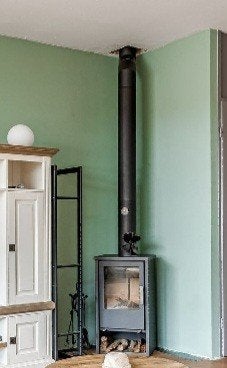 Houtkachel met buis - Vrijstaand en compleet, Huis en Inrichting, Kachels, Ophalen, Gebruikt, Houtkachel, Vrijstaand