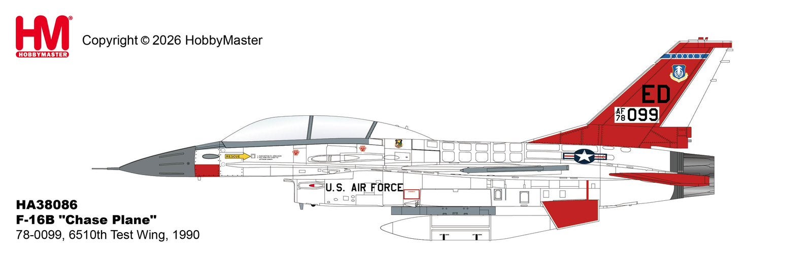 Hobby Master HA38086 General Dynamics F-16B Fighting Falcon, Ophalen, Schaalmodel, Nieuw, Pilot Station