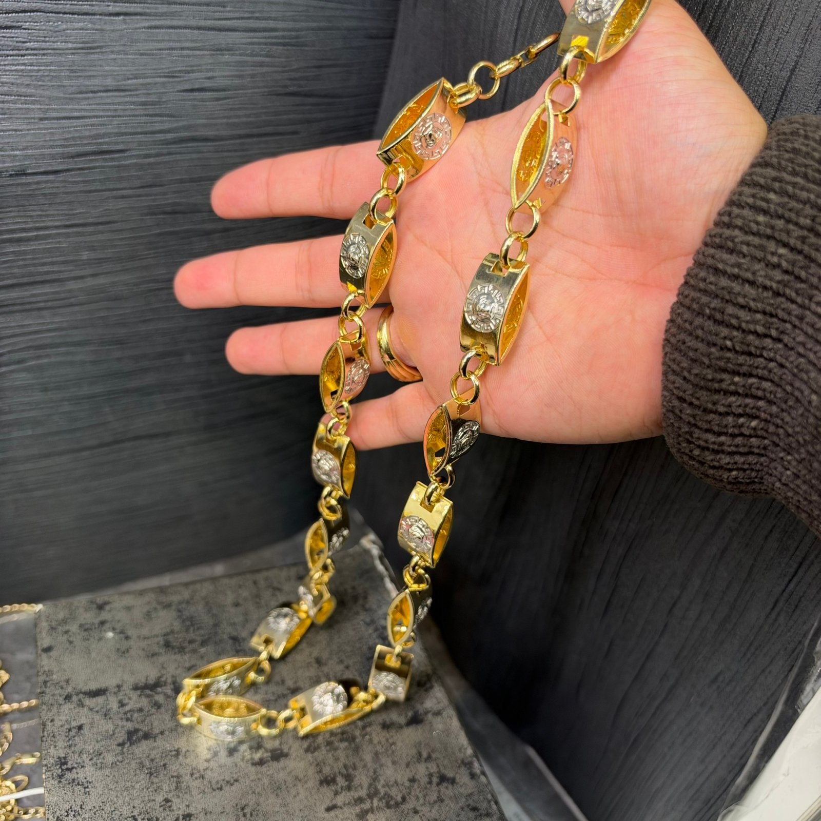 14k gouden ketting dik schakel versace model, Ophalen of Verzenden, Zo goed als nieuw, Goud