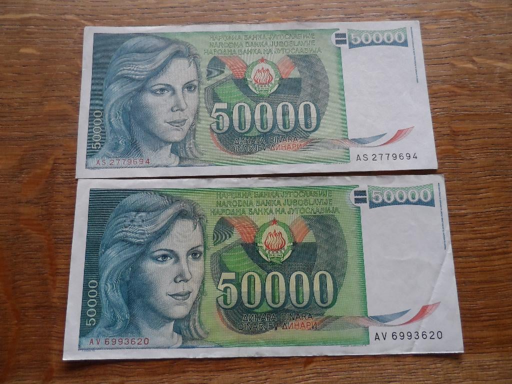Joegoslavië 2 x 50.000 dinar, Ophalen of Verzenden, Joegoslavië