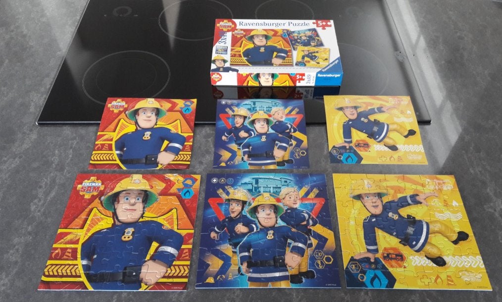 3 puzzels 49 stukjes - Brandweerman Sam - Ravensburger, Ophalen, 10 tot 50 stukjes, Zo goed als nieuw, 4 tot 6 jaar