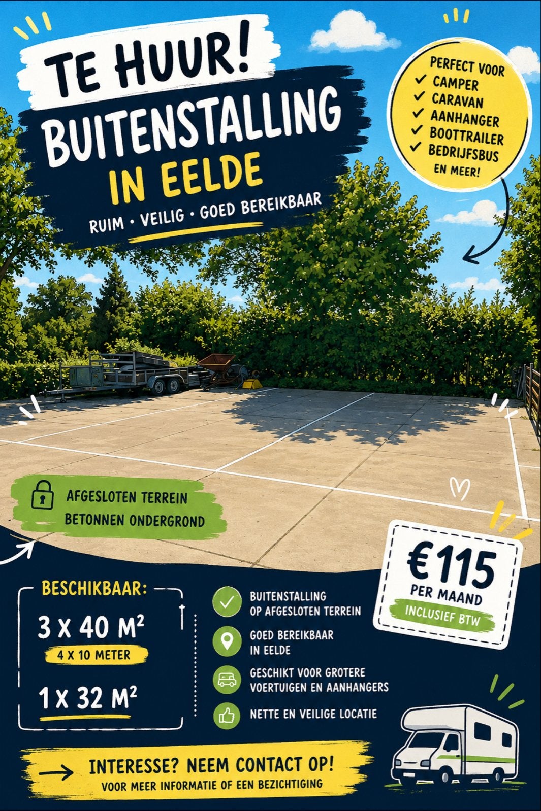 Stalling, bedrijfsruimte buiten, camper trailer