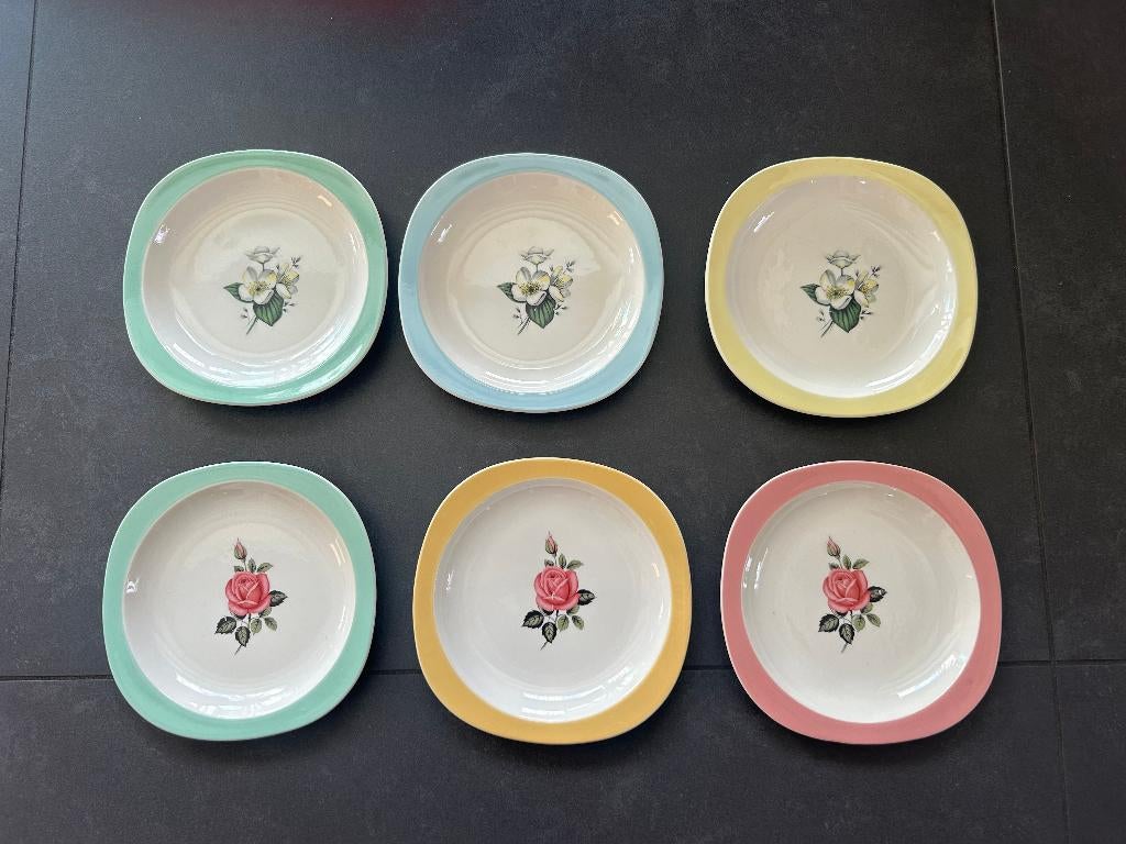 Pastel gebaksbordjes met roos of magnolia, Ophalen of Verzenden