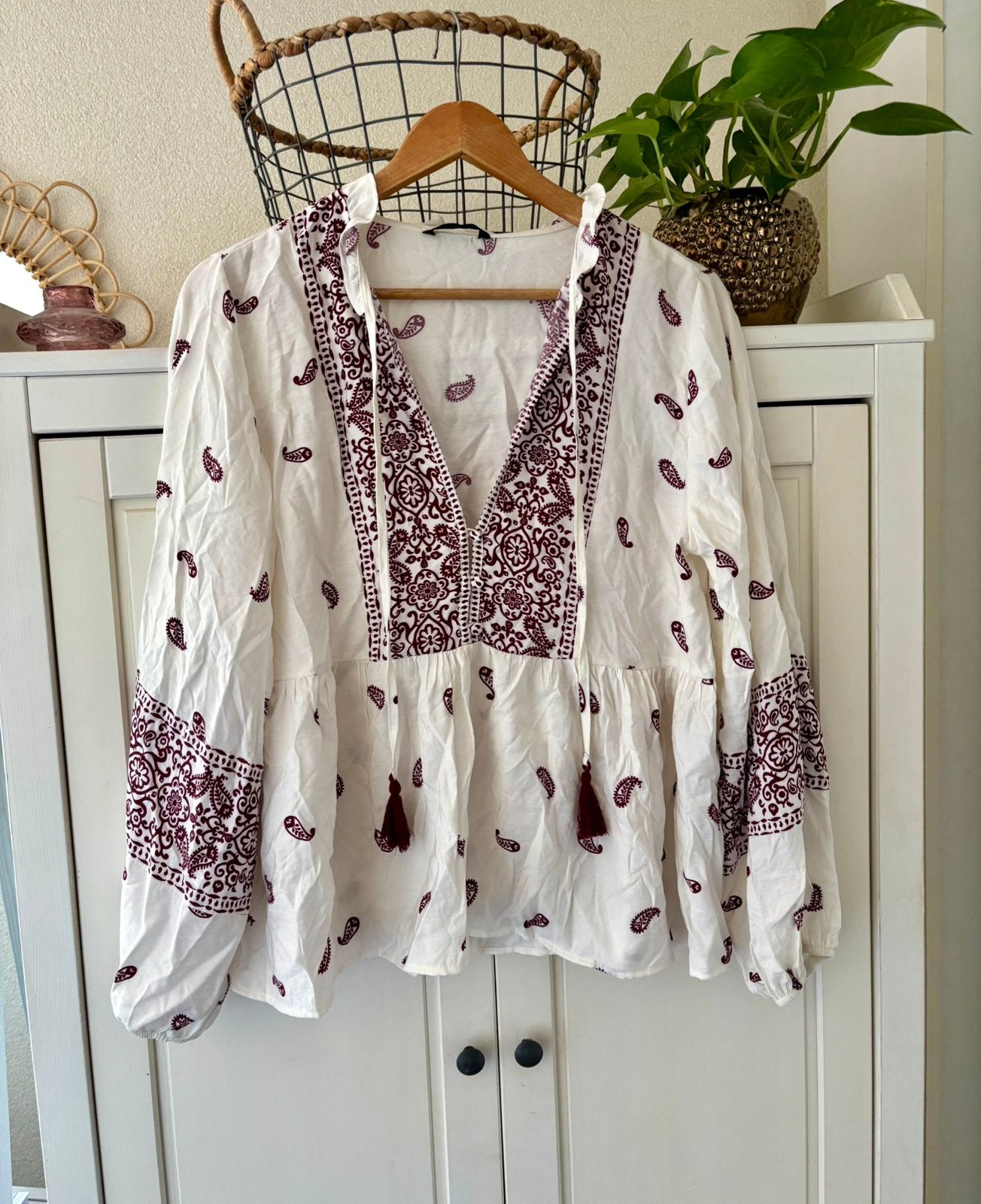 Zara viscose blouse maat M, Ophalen of Verzenden, Zo goed als nieuw, Maat 38/40 (M), Wit