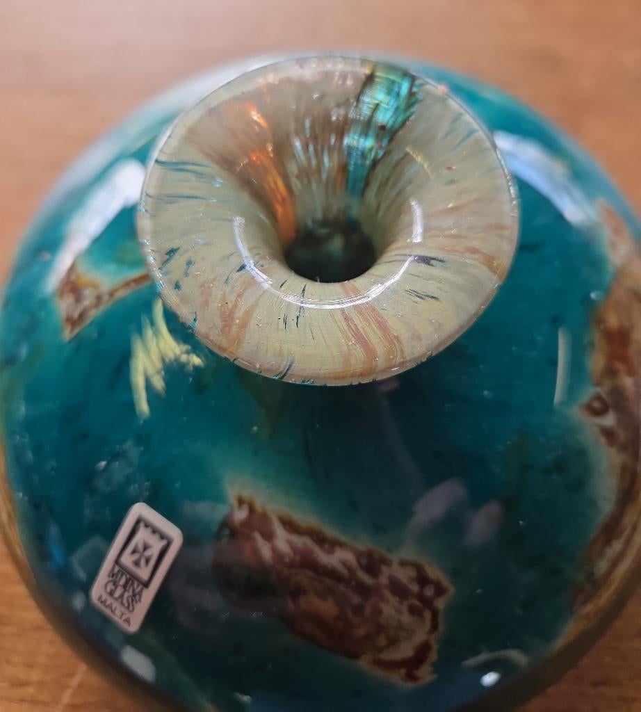 Vintage Mdina Malta glaswerk vaasje turkooisblauw, Overige kleuren, Ophalen of Verzenden, X, Minder dan 50 cm