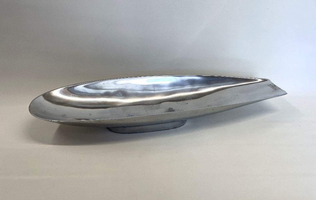 stijlvolle organisch gevormde aluminium fruitschaal, Gebruikt, Schaal, Ophalen of Verzenden, Metaal