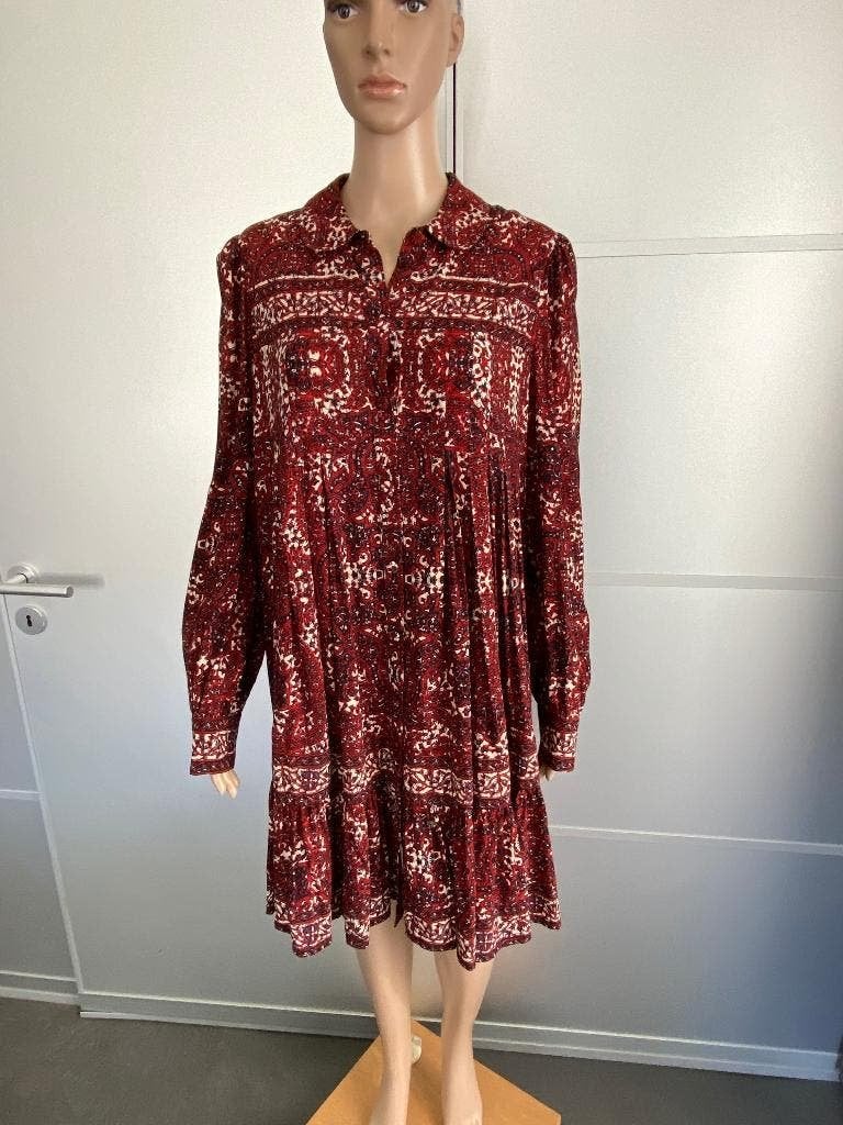 K164 Nieuw:Idano mt 40=M jurkje jurk met ruches d-rood/blauw, Maat 38/40 (M), Nieuw, Ophalen of Verzenden, Knielengte