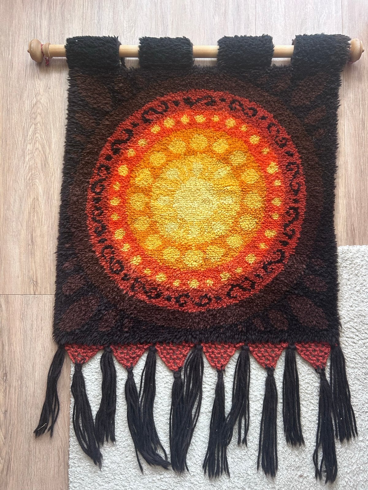 Vintage jaren '70 wollen wandkleed - 100x70-80 cm, Ophalen of Verzenden