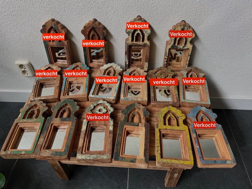 Indiase spiegel India houtsnijwerk spiegel handwerk, Huis en Inrichting, Woonaccessoires | Spiegels, Nieuw, Ophalen of Verzenden