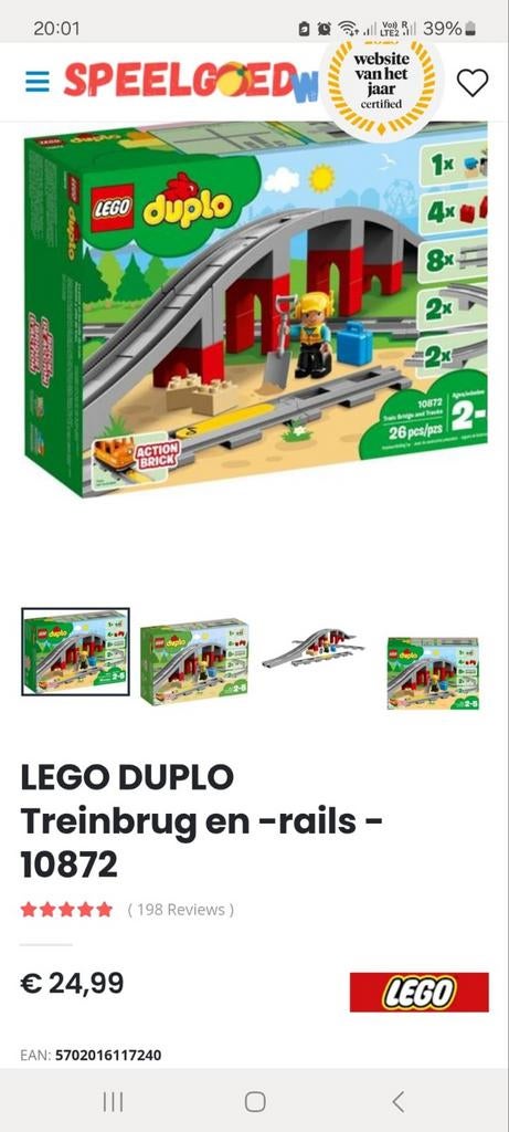 LEGO Duplo Treinbrug en Rails Set #10872 (without box), Ophalen of Verzenden