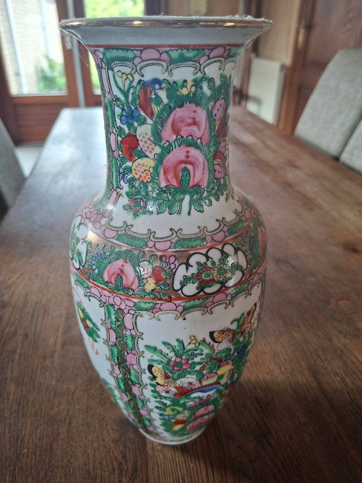 Antieke vaas en wandbord familie rose, Ophalen of Verzenden