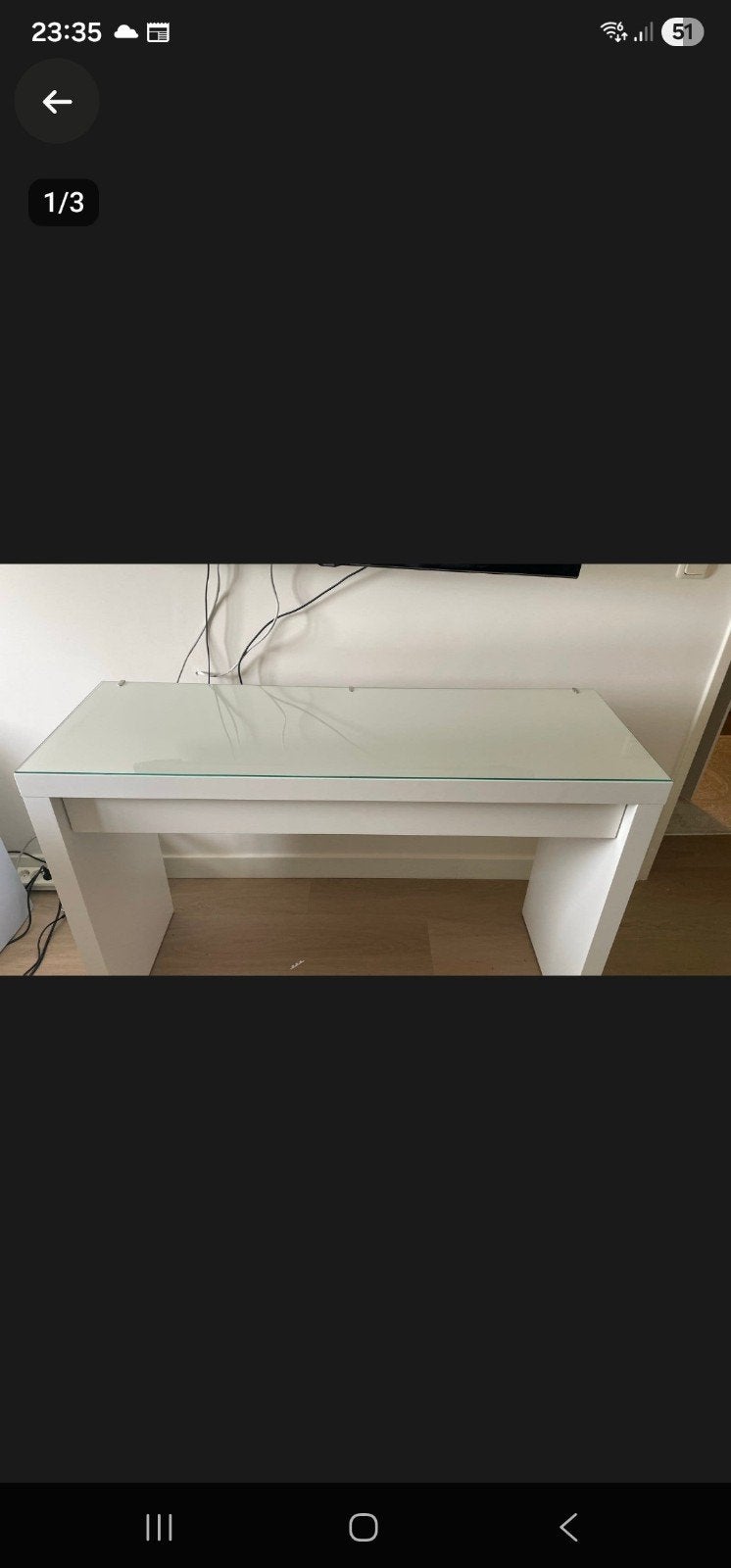 IKEA MALM Toilettafel wit met glazen blad, Huis en Inrichting, Ophalen, Gebruikt, 100 tot 150 cm, Minder dan 100 cm