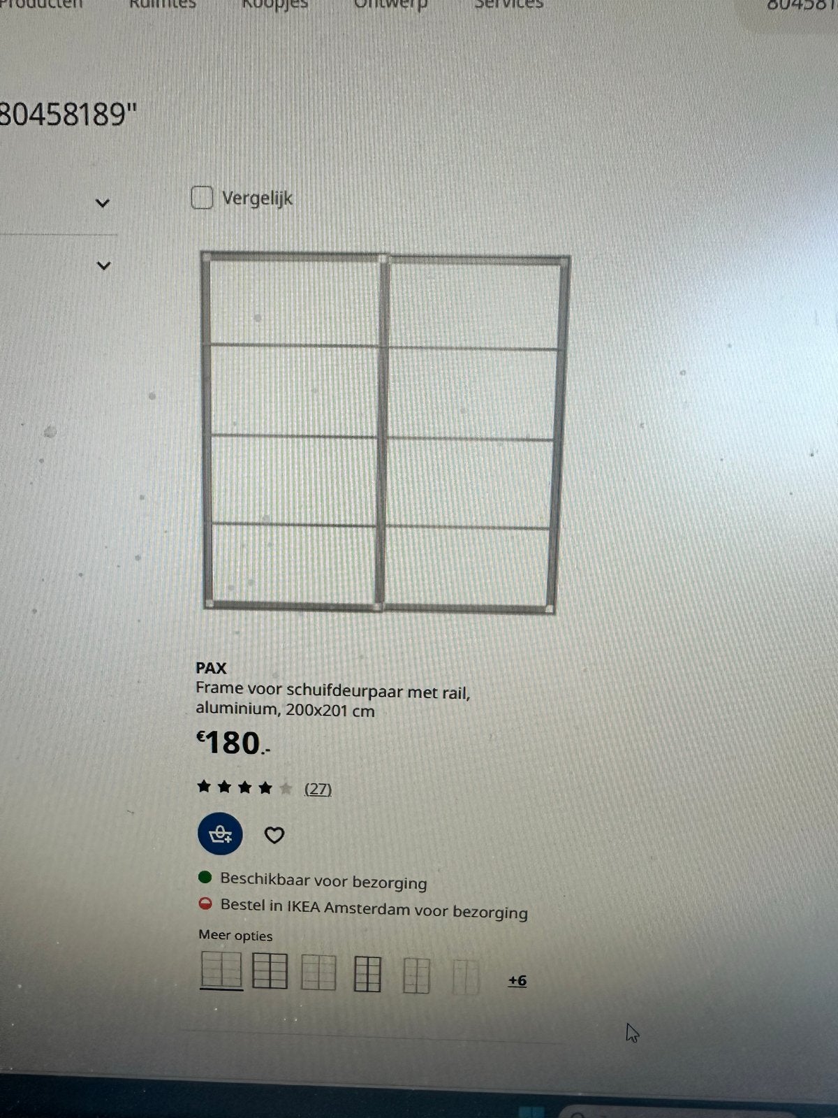 IKEA PAX Frame schuifdeurpaar met rail, alum. 200x201cm, 200 cm of meer, 150 tot 200 cm, Nieuw, Ophalen of Verzenden