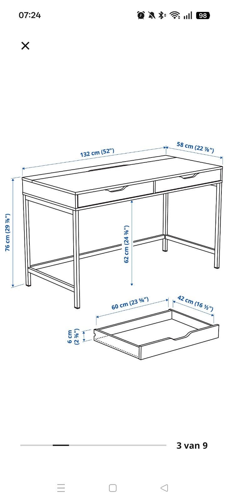 IKEA Alex Bureau met 2 lades en kabelgoot, wit, Ophalen, Gebruikt, Spaanplaat of MDF, IKEA