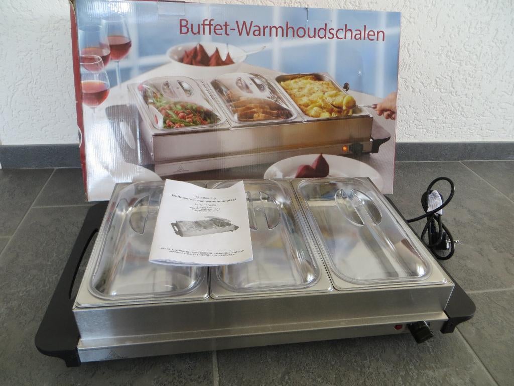 Buffetserver met warmhoudplaat elektrisch 1x gebruikt, Overige typen, Zilver, Ophalen of Verzenden, Zo goed als nieuw