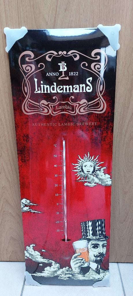 Emaillebord met thermometer Lindemans, Ophalen of Verzenden, Nieuw, Reclamebord, Plaat of Schild, Overige merken