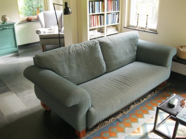 Bank 2 1/2 zits, bekleed met mintgroene stof, Huis en Inrichting, Ophalen, Hout, Gebruikt, Driepersoons