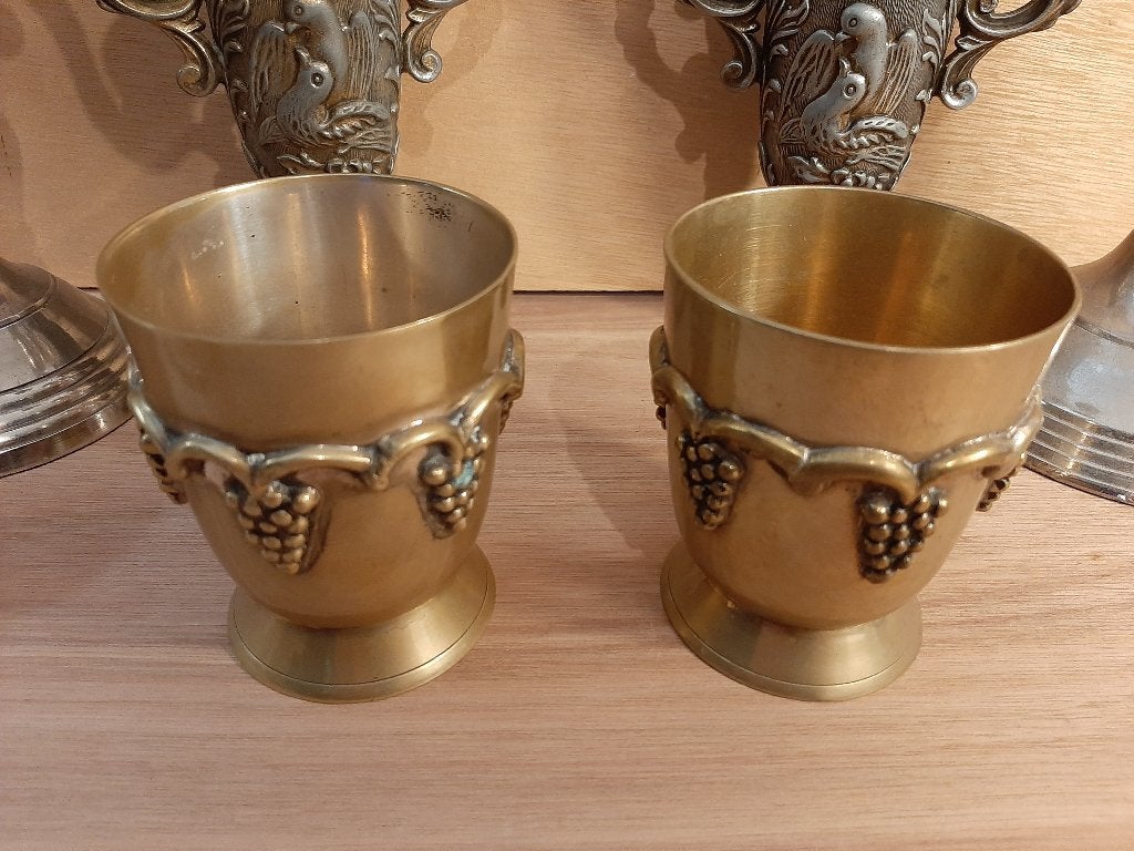 Messing bekers met druiven, Ophalen of Verzenden