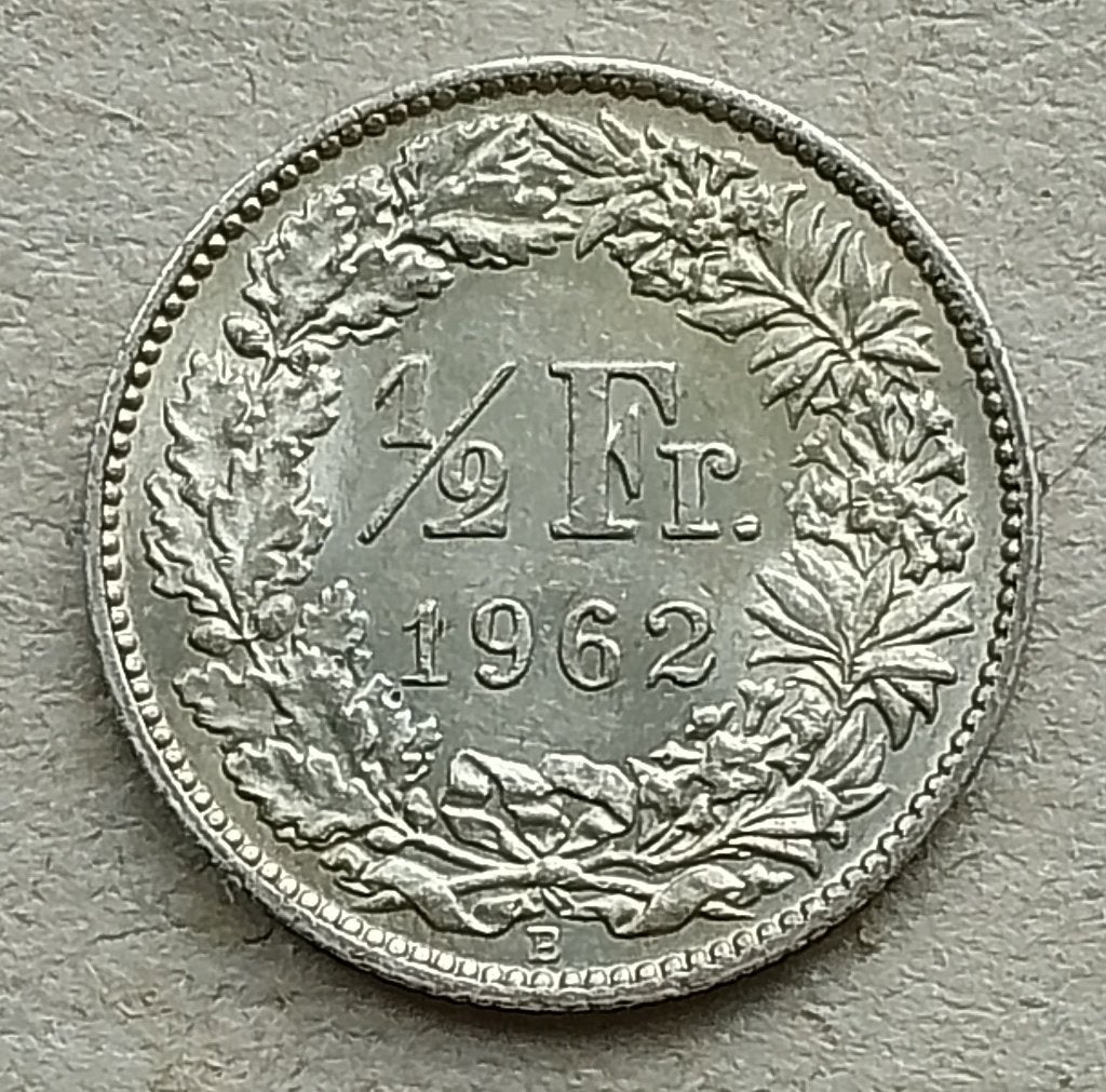 Zwitserland, 1/2 franc 1962, Postzegels en Munten, Ophalen of Verzenden, Overige landen, Losse munt, Zilver