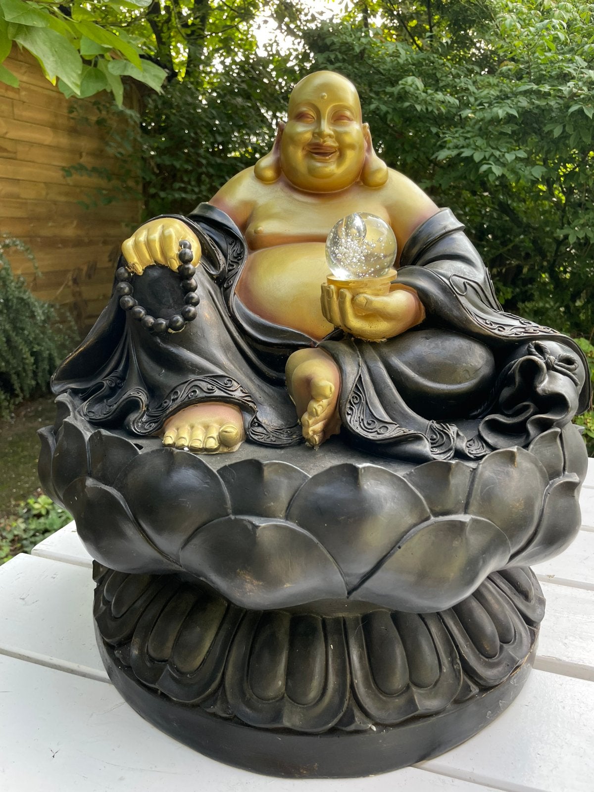 Boeddha fontein beeld glazen bol vijver zwembad, Tuin en Terras, Ophalen, Nieuw, Kunststof, Boeddhabeeld