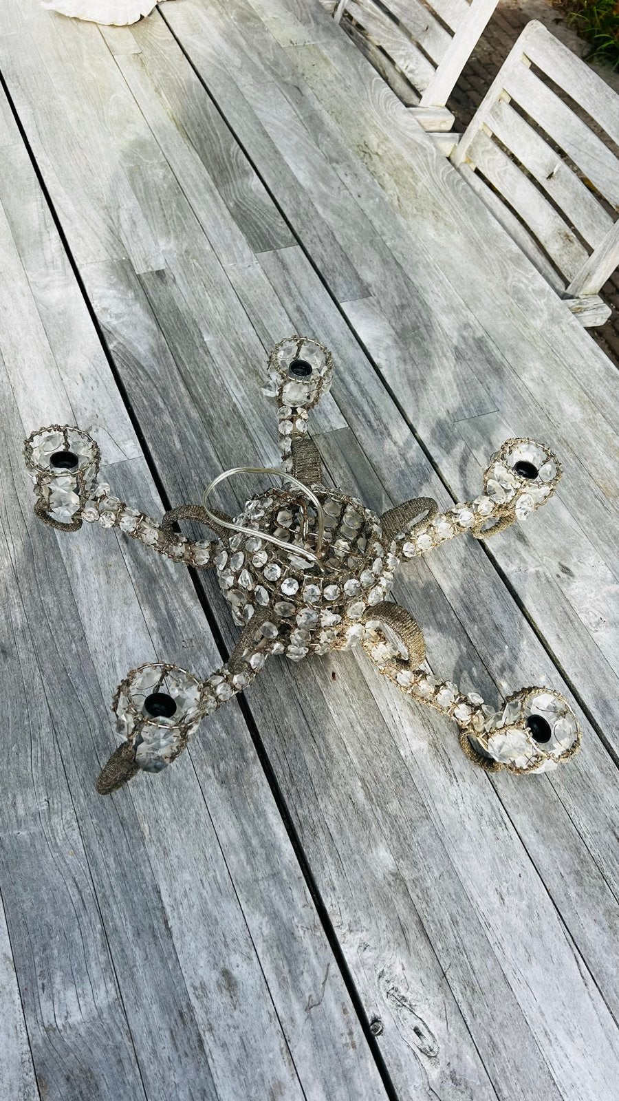 Vintage Kristallen Kroonluchter - 6-arms, Ophalen, Gebruikt, Glas