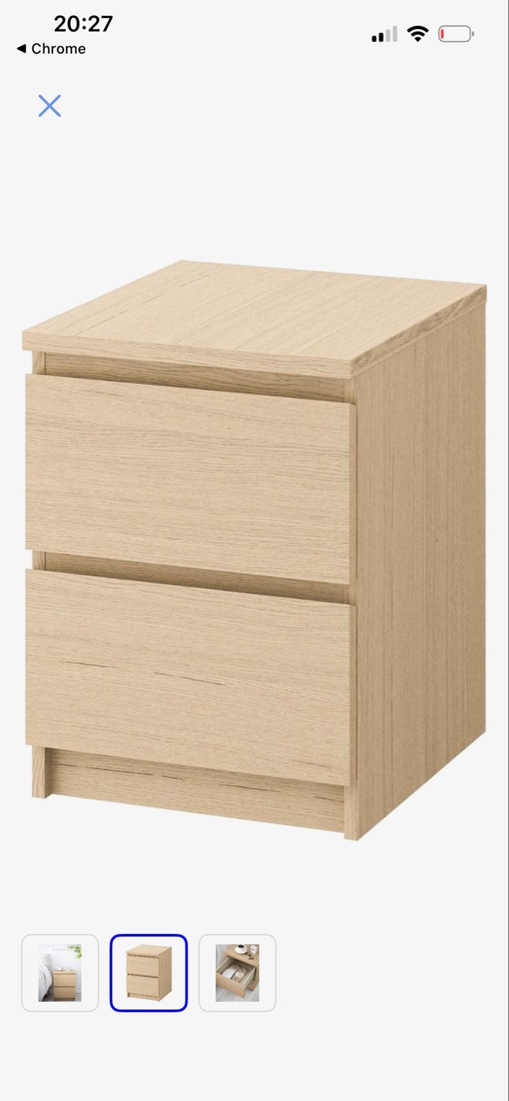 Gezocht: Nachtkastje Malm met 2 lades - Licht eiken/ hout, Ophalen, 55 tot 70 cm, Zo goed als nieuw, 45 tot 65 cm