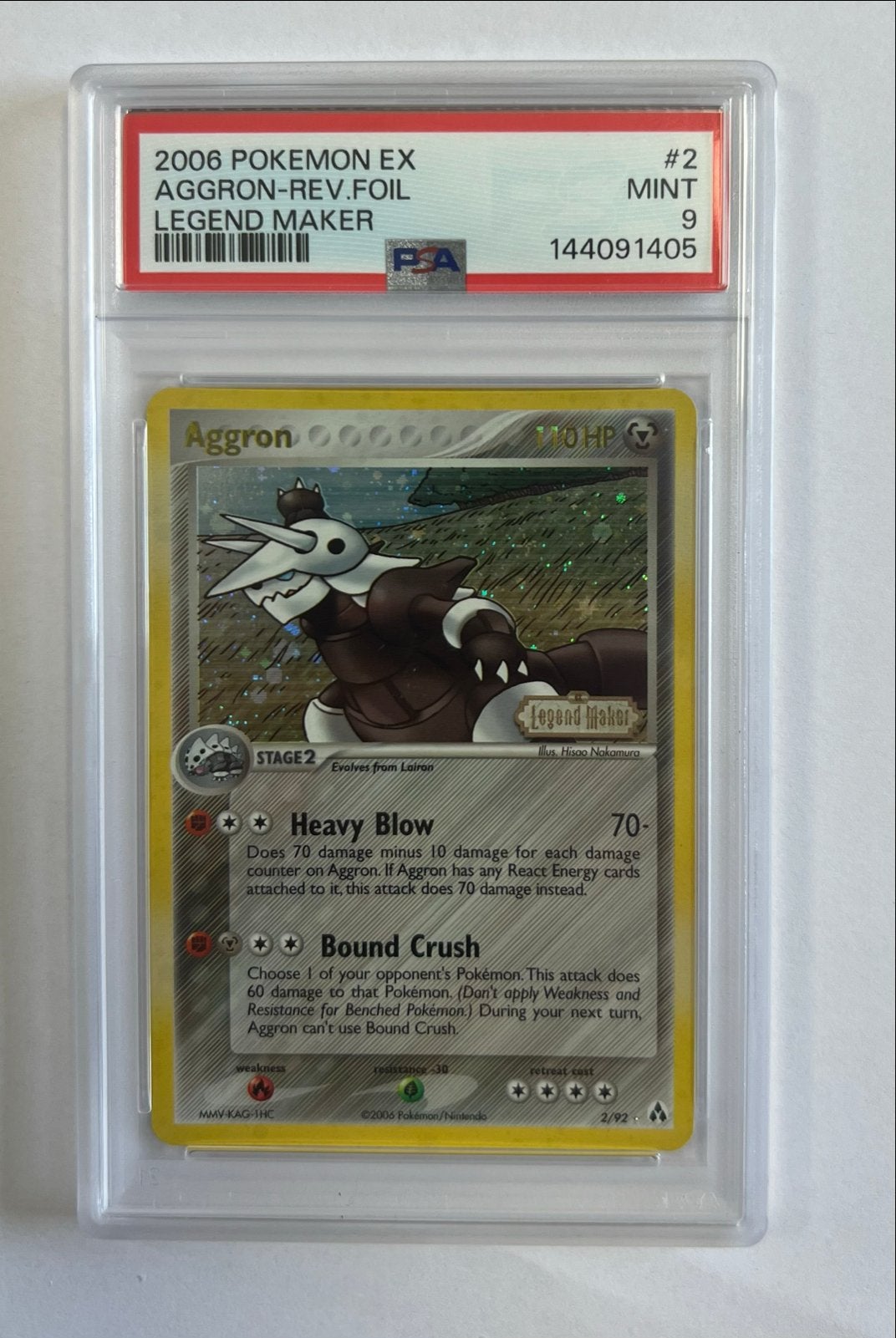 Aggron 2/92 - Stamped - Legend Maker - PSA 9, Ophalen of Verzenden, Zo goed als nieuw, Losse kaart, Foil