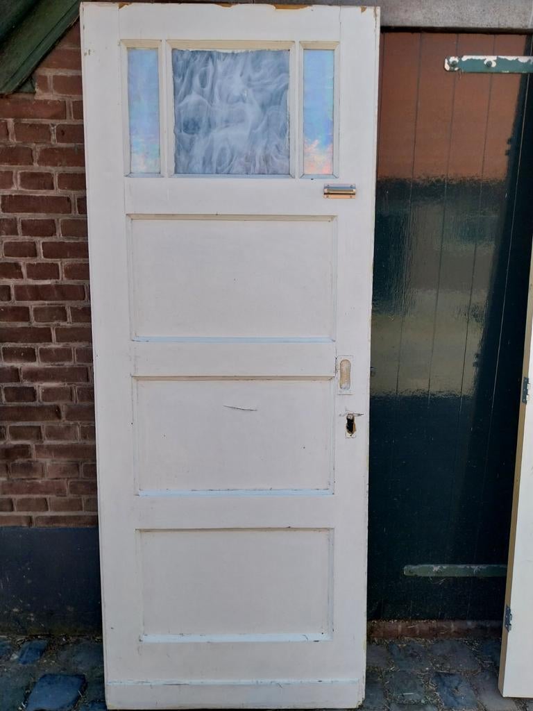 Paneeldeur jaren '30, 78x201cm, 4 panelen, bovenste glas, Ophalen, Gebruikt, Binnendeur, Glas