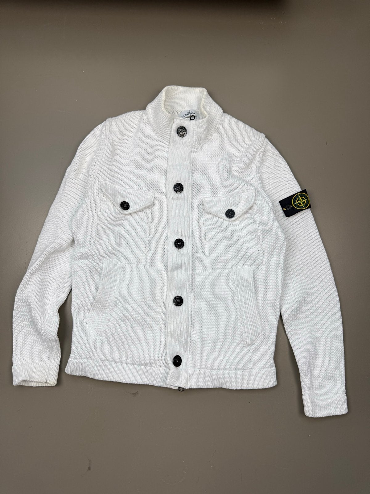 Stone Island Witte Gebreide Jas - Maat M, Kleding | Heren, Truien en Vesten, Ophalen of Verzenden, Zo goed als nieuw, Maat 48/50 (M)