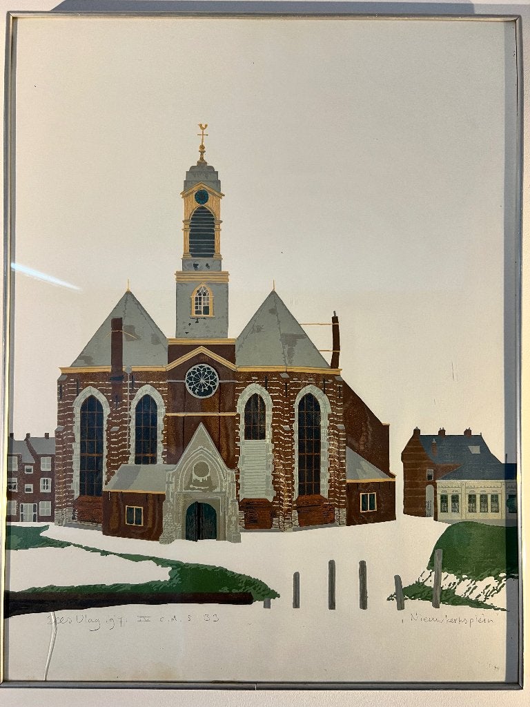 Nieuwkerkseplein Sees Vlag 1971, Antiek en Kunst, Zeefdruk, Gelimiteerde oplage, Ophalen of Verzenden, Landschappen