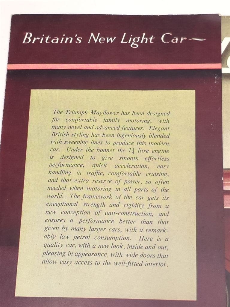 Triumph Mayflower — Originele Autofolder 1950, Ophalen of Verzenden, Gelezen, Overige merken