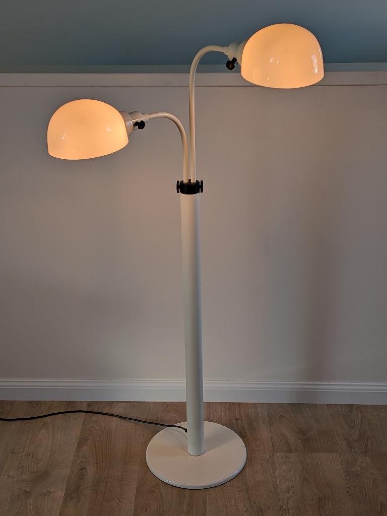 Vintage vloerlamp Space Age dubbele mushroom Dutch design, Huis en Inrichting, 100 tot 150 cm, Zo goed als nieuw, Glas, Ophalen