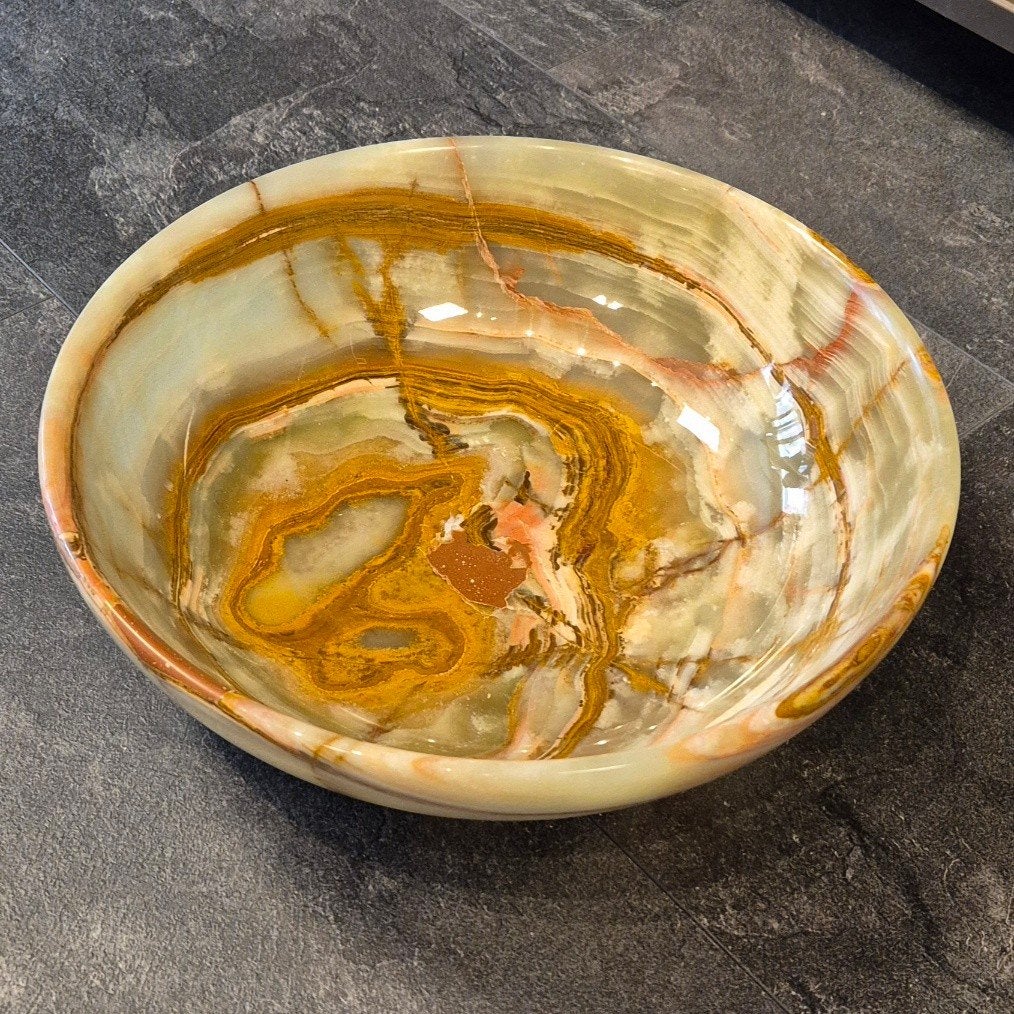 Luxe onyx fruitschaal groen 30 cm, Overige materialen, Schaal, 2841bh, Rond