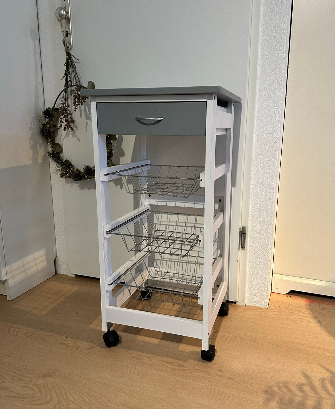 Keukentrolley wit/grijs met 3 lades, Keukentrolley, Ophalen, Gebruikt, Wit