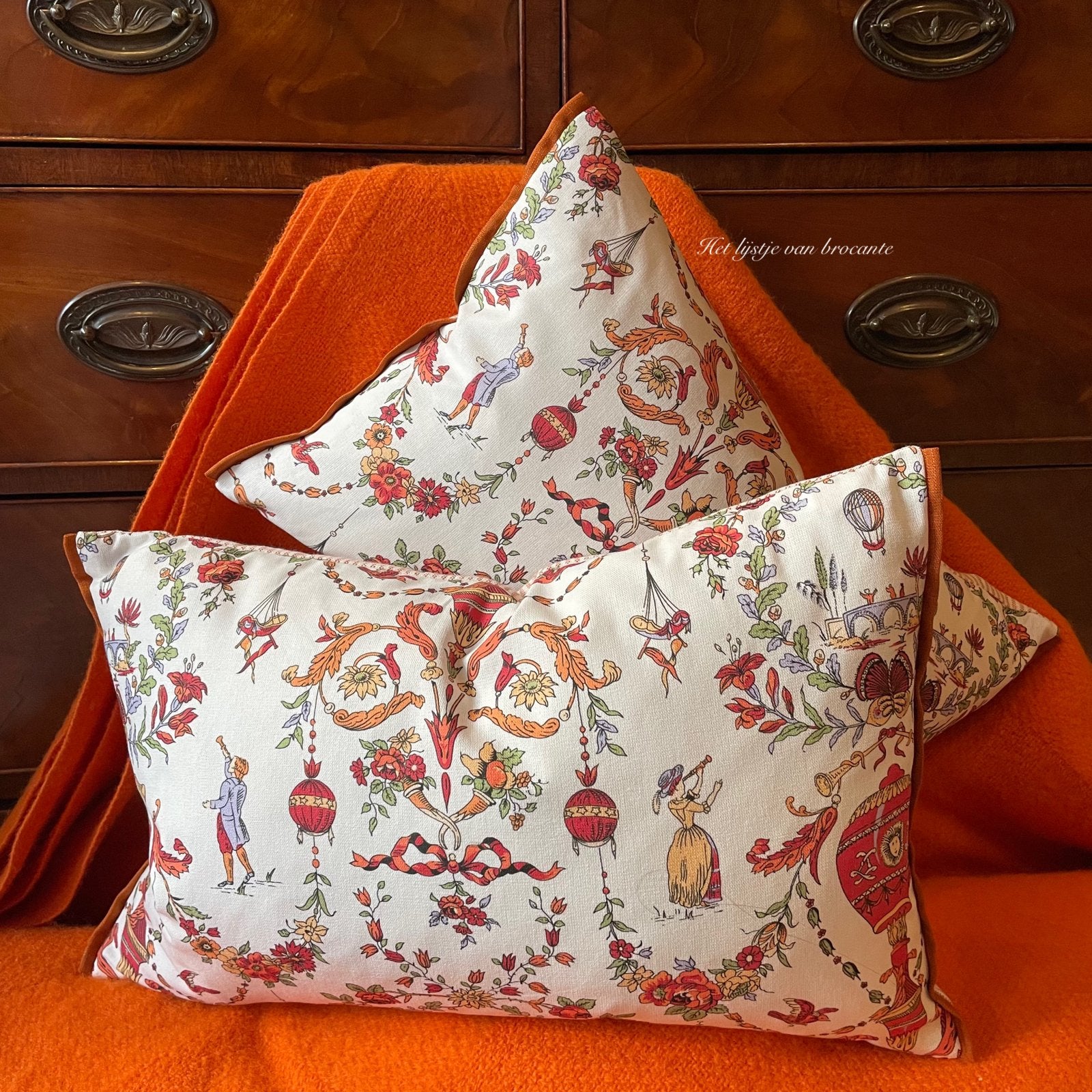 Handgemaakte kussen set Country Romance Toile, Westdijk 41 3241 GT Middelharnis, Info@lijstjevanbrocante.nl, Ophalen of Verzenden