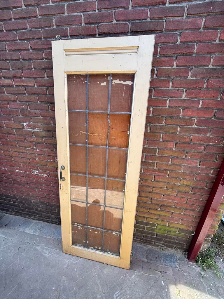 Originele jaren 30 deur glas in lood - opknapper, Doe-het-zelf en Verbouw, Deuren en Horren, Ophalen, Gebruikt, Minder dan 80 cm