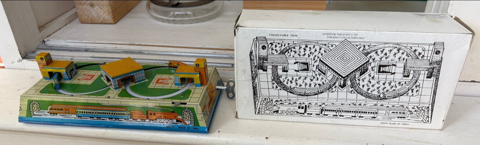 Vintage blikken treinbaan met opwindmechanisme, Ophalen of Verzenden