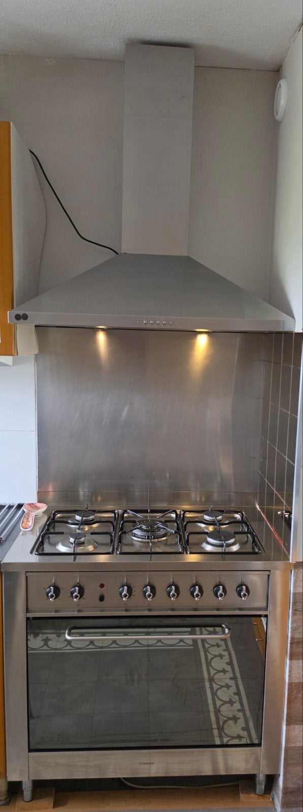RVS gasstel incl oven achterwand en afzuigkap compleet 90cm, Witgoed en Apparatuur, Fornuizen, Ophalen, Gebruikt, 60 cm of meer
