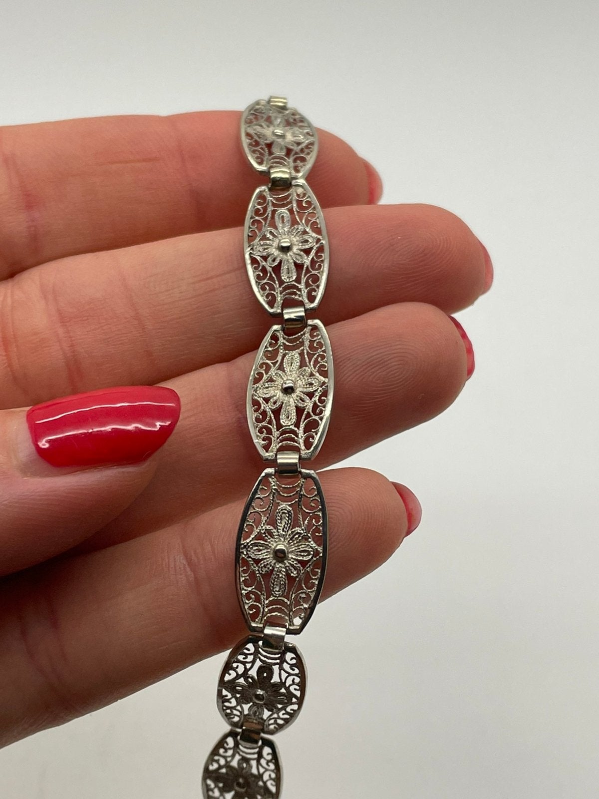 E599 Prachtige zilveren filigrain armband, Ophalen of Verzenden, Zilver, Armband